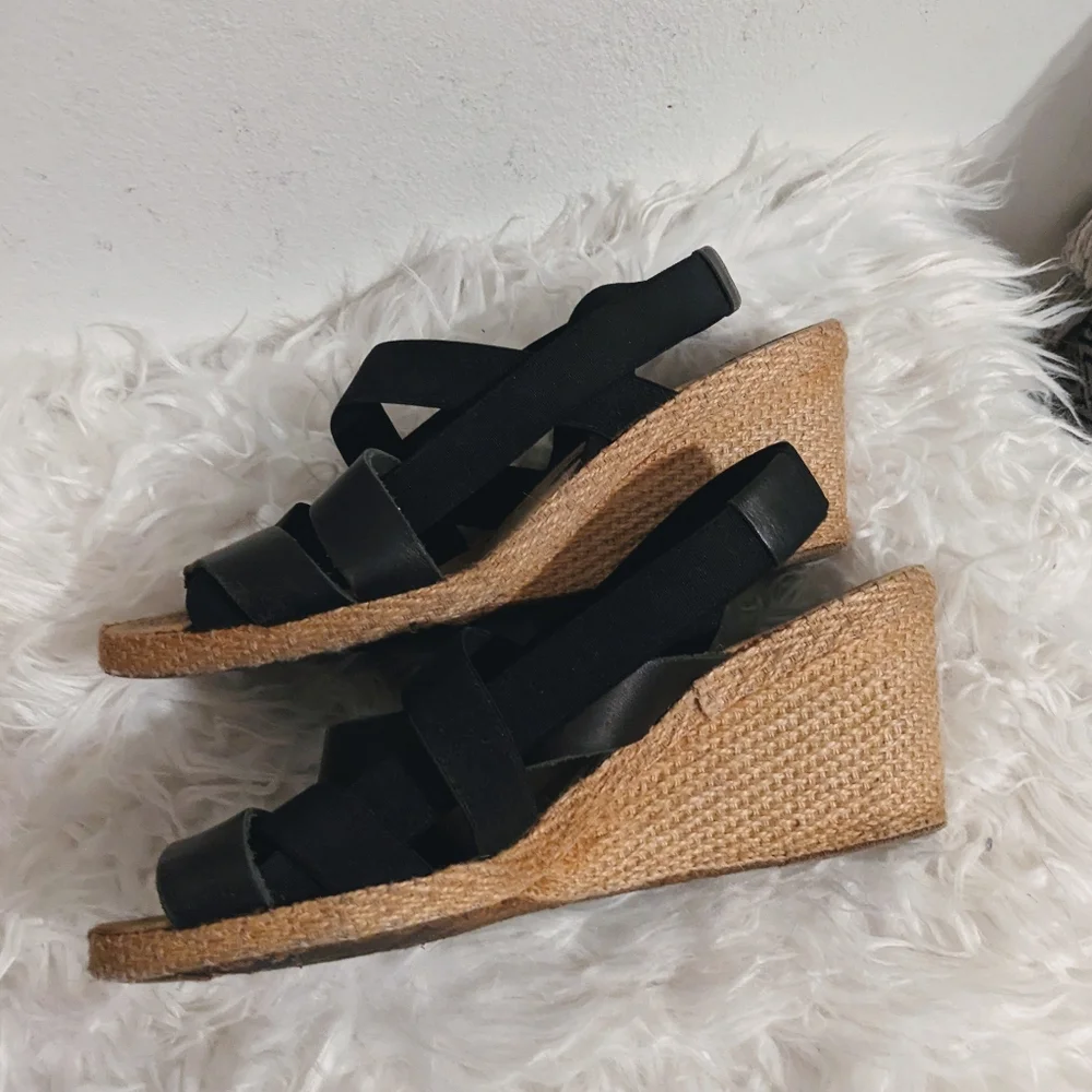Black Strappy Bandage Espadrilles Wedges Sandals 7.5